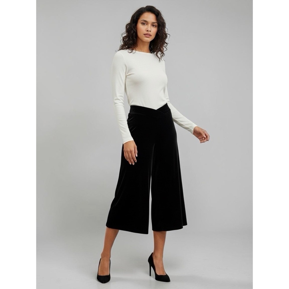 Baranda Black Velvet Wide Leg Palazzo Pants Women's Small Stretch